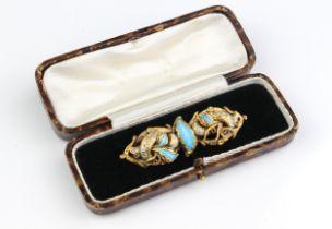 An 18ct yellow gold and enamel bar brooch - probably Victorian, the naturalistic, branch form brooch