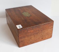 An early 19th century George III period mahogany workbox: fitted compartmentalised interior, central