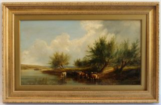 George Vicat Cole (British 1833-1893) Cattle watering in a river landscape, signed (l.r.) Oil on