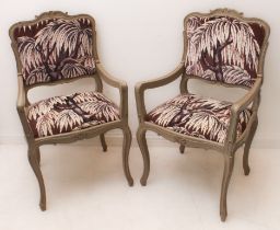 A pair of French painted oak fauteuils in House of Hackney upholstery: early 20th century; the