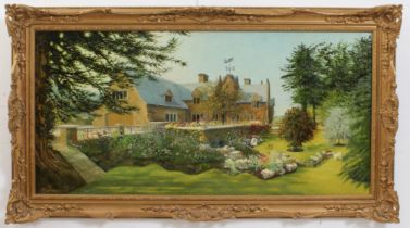 F * Lawrence (British, Contemporary) The Manor Garden, signed (l.l.) Oil on canvas  20 x 40 in (51 x