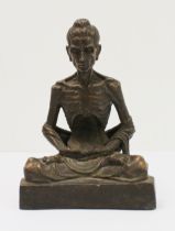 A Thai bronze figure of the seated Buddha: probably mid-20th century, mid-brown patination; the