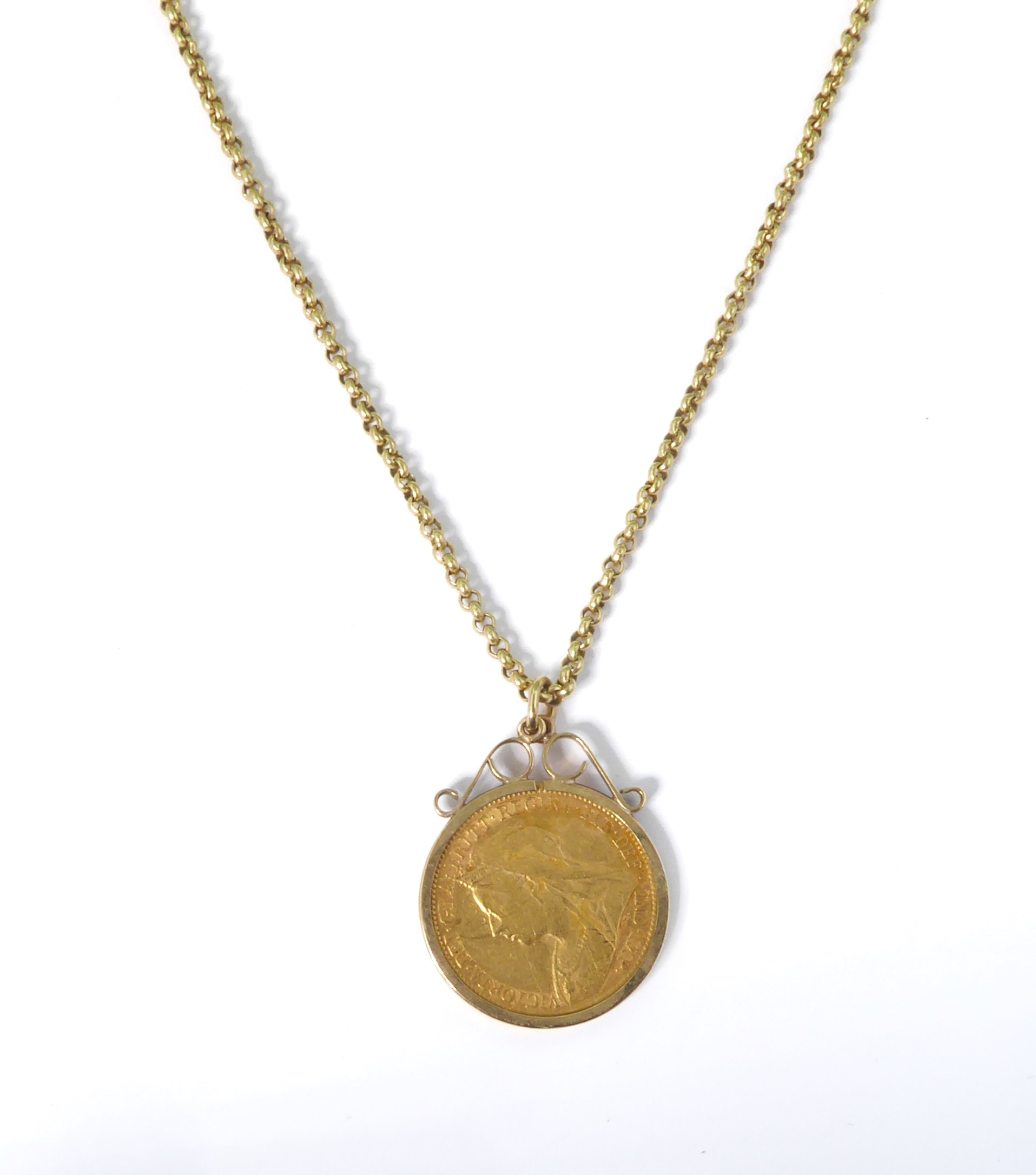 Queen Victoria - a 1900 gold half-sovereign, in a 9ct gold pendant mount, on a 9ct gold belcher - Image 2 of 3