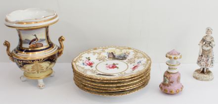 A group of nine: 1. a set of six early 19th century H&R Daniel porcelain cabinet plates very