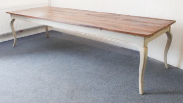 An impressive French chestnut and painted farmhouse dining table: late 20th century, using earlier