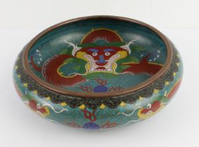 A 19th century Chinese cloisonné bowl of good quality: the interior decorated with a iron oxide