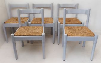 A set of five 1970s Vico Magistretti for Habitat beechwood Carimate chairs, later painted and with