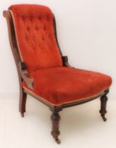 A late Victorian walnut button-back chair