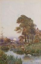 Stuart Lloyd (British, 1875-1929) View at Newchurch, Isle of Wight, at sunset, signed Watercolour