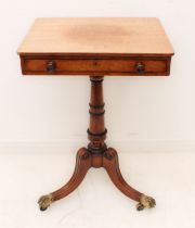 An early 19th century Regency period mahogany occasional table: slightly overhanging top; single