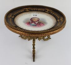 A French Sevres-style gilt-metal-mounted porcelain twin handled comport - late 19th / early 20th