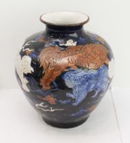 A large and heavy 19th century Oriental (probably Japanese) ovoid ceramic vase: interestingly