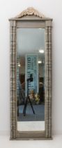 A late 20th century painted pier-mirror in 19th century style: the bevelled plate within a grey