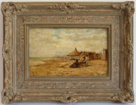Heinrich Rasch (German 1840-1913) ‘A Day at the Beach’  signed and inscribed (l.r.) Oil on panel 7 ¼