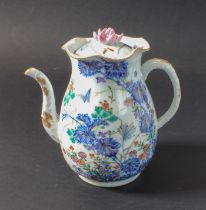 A 19th century Japanese porcelain coffee pot and cover: hand-decorated in the Kakiemon palette,