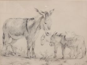 Edward Robert Smythe (British 1810-1899) Group of donkeys in a landscape  signed (l.r.) Pencil (12 ½