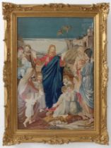 A modern gros point picture with Christ blessing the little children Framed and glazed 34 x 23 in (