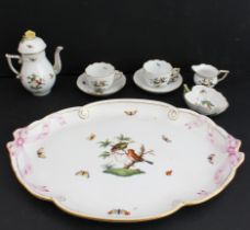 A fine Herend cabaret set: 1. coffee pot and cover, two coffee cups and saucers, a small creamer and