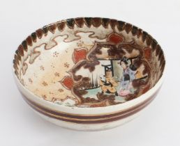 An early 20th century Japanese Satsuma bowl: the interior decorated with a male and female figure