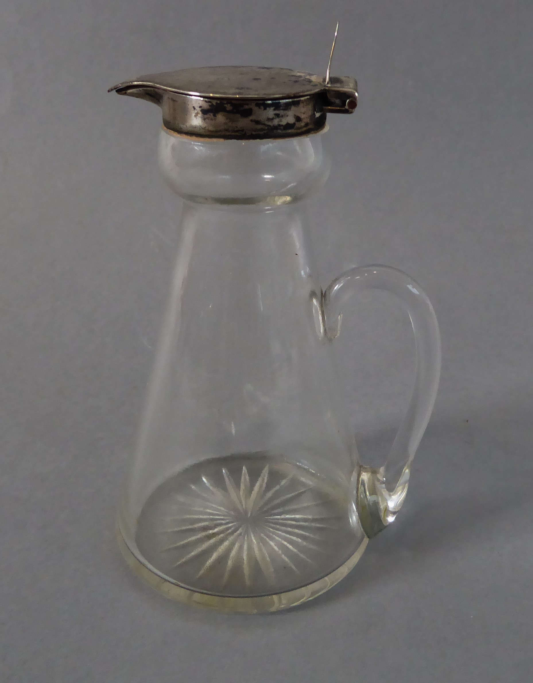 An early 20th century silver-mounted whiskey tot: conical form, hinged top with thumbpiece, - Image 2 of 4