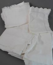 Fine quality bed linen comprising an embroidered single sheet, two plain single sheets, one lace-