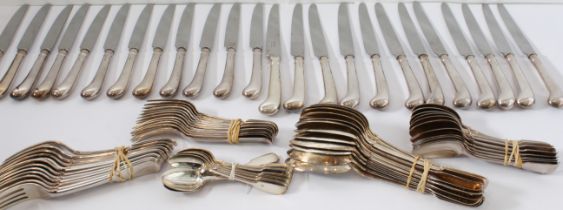 A fine 12-place (84-piece) hallmarked silver harlequin set (different maker's and assay marks) of