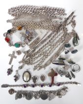 A collection of silver jewellery - including a bar link bracelet; six various chain necklaces; a