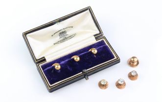 A cased set of three 18ct yellow gold shirt studs - hallmarked 'Goldsmiths & Silversmiths Co.