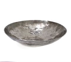 A heavy 20th century hand-planished and hammered silver bowl: maker's mark JAC, assayed London 2003.