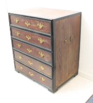 An early 19th century Anglo-Indian solid hardwood (walnut?) and ebony chest: five full-width drawers