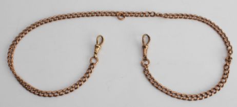 A 19th century 9-carat rose gold Albert chain (one spring loaded clasp marked '15'). (47 cm, approx.