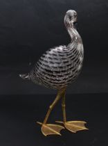 A hand-blown Murano glass model of a duck on a gilt-metal stand, the duck with a Zanetti label (50.5