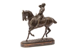 John Willis Good (British, 1845-1879) - a patinated bronze equestrian figure of a huntsman,