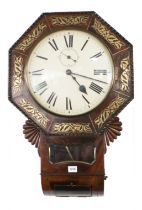 A large and imposing late Regency period brass-inlaid rosewood wall-hanging drop-dial clock: the