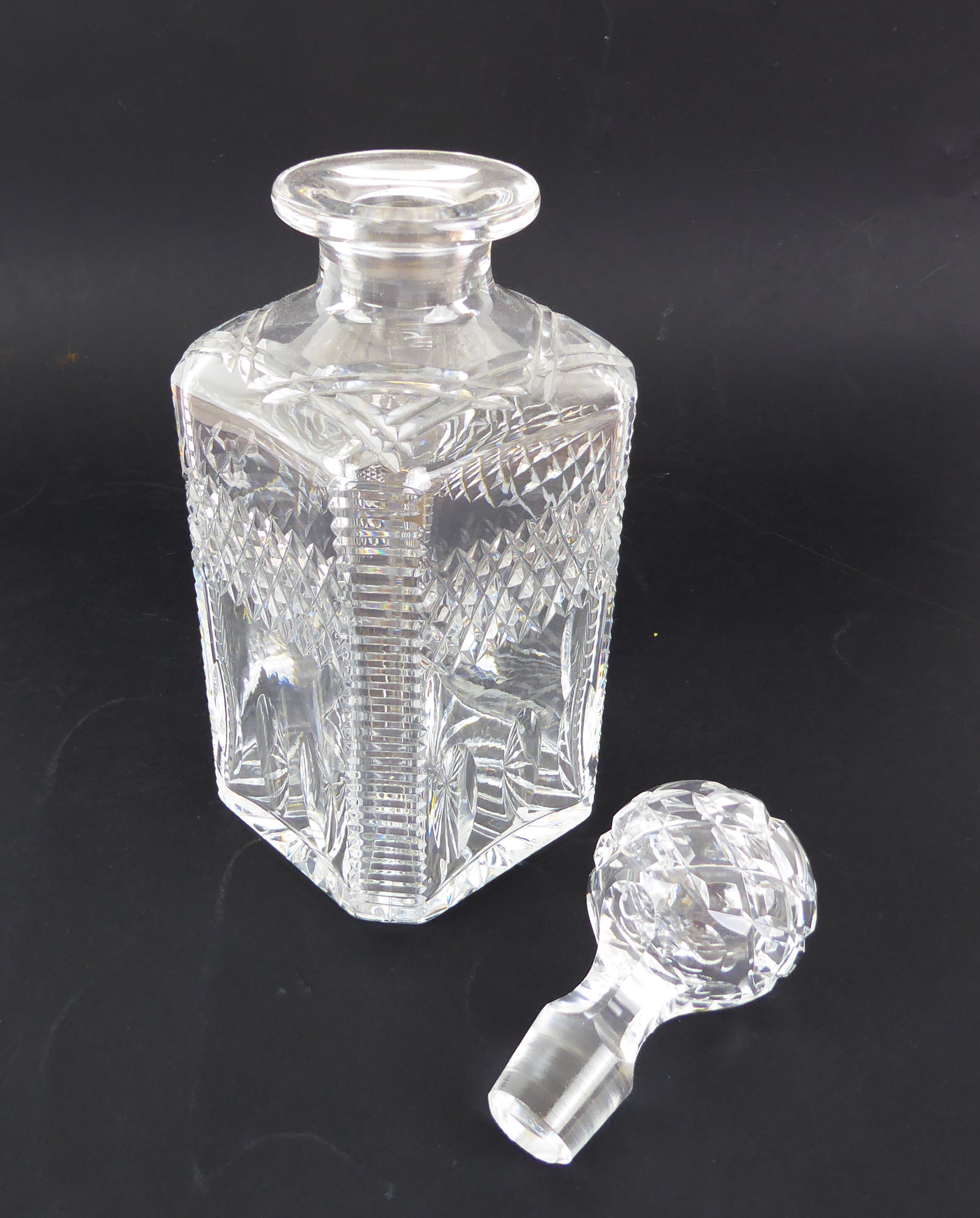 Two cut-glass decanters - comprising a late 20th century square decanter with diamond, printie and - Image 2 of 3