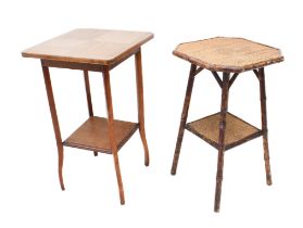 Two occasional tables: 1. 1920s to 1930s, square oak top and beechwood slightly tapering legs united