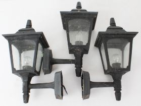 Three cast metal outside house lantern lights by Elstead Lighting Ltd. - 38cm. high, in good, used
