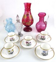 Four pieces of decorative Victorian and Edwardian glass - including a cranberry glass jug with