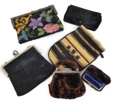 A small group of vintage evening bags and purses - 1920s-50s, including a black beaded evening bag