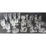 Twelve Wedgwood Crystal intaglio clear-glass bird paperweights - all with etched factory marks;