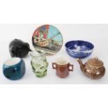 A small group of ceramics and glass - including a Dutch novelty pen pot in the form of a dice by