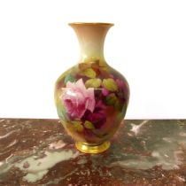 A large Royal Worcester porcelain vase hand painted with roses and signed J Southall dated code
