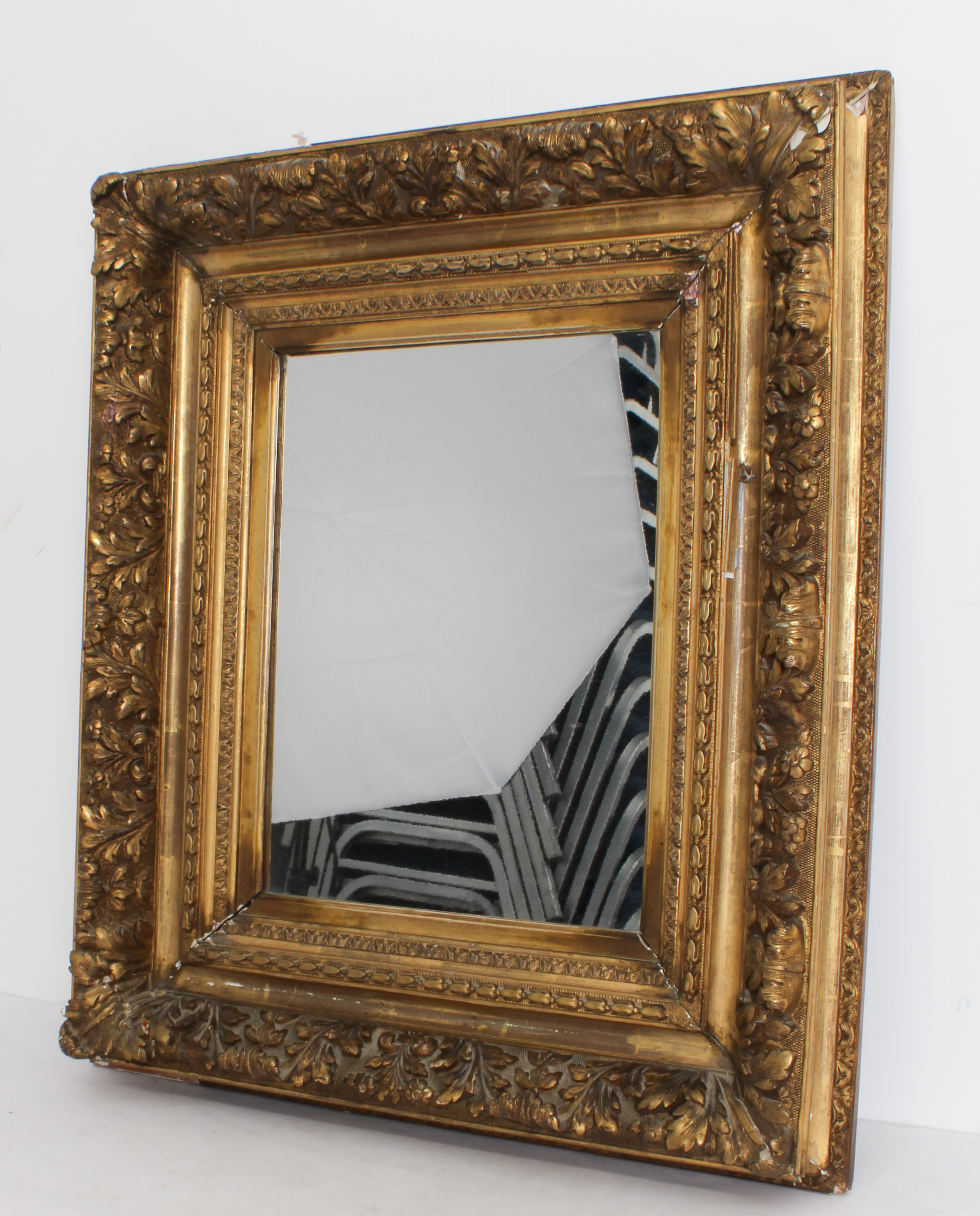 A 19th century gilt and composition picture frame mirror - the later plate within an acanthus and - Image 8 of 8