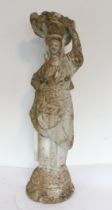 A composite stone garden figure of a flower girl - attractively weathered, 79cm. high.