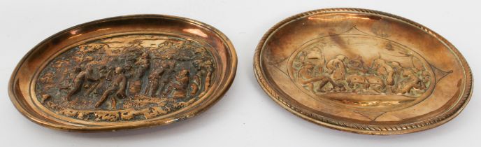 Two Elkington & Co. 'Art Gold Bronze' miniature trays - early 20th century, oval with relief