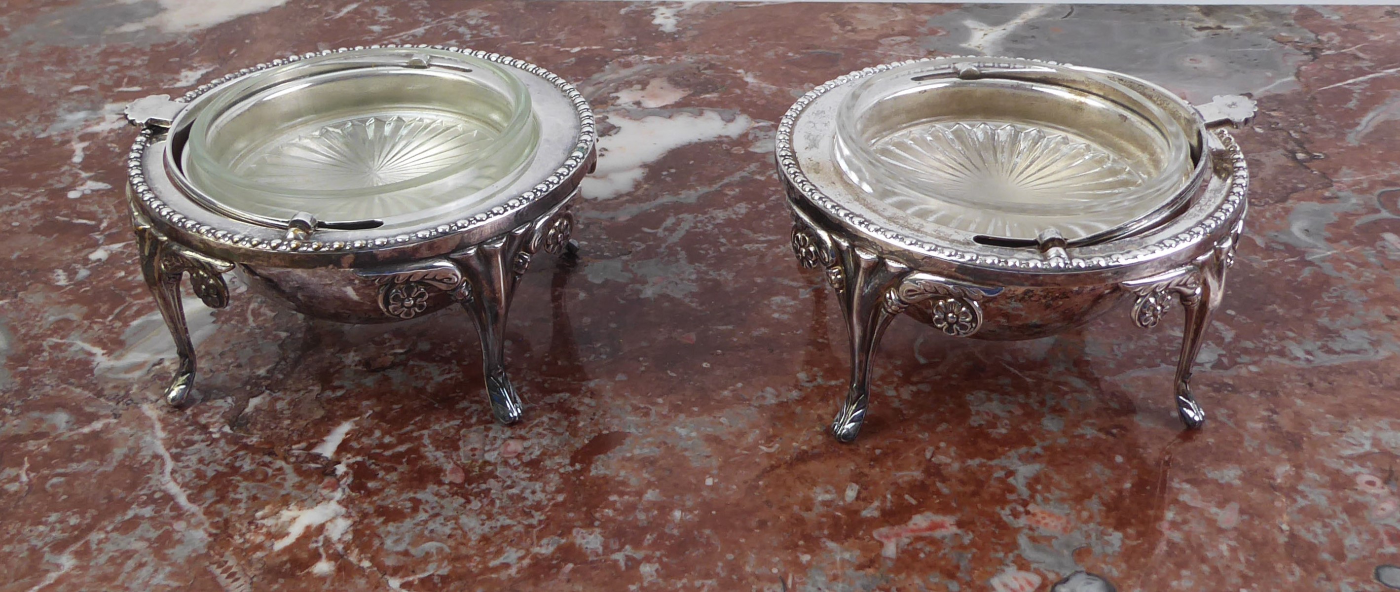 A pair of silver-plated butter dishes - 1930s-40s, with hinged domed covers chased with foliate - Image 3 of 4