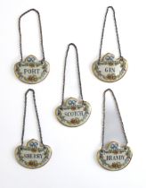 A set of five Crown Staffordshire porcelain decanter labels - printed factory marks, cartouche