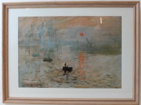 After CLAUDE MONET - 'Soleil Levant', colour print ( 55 x 78.5 cm). (Glazed frame 79.5 x 105 cm).