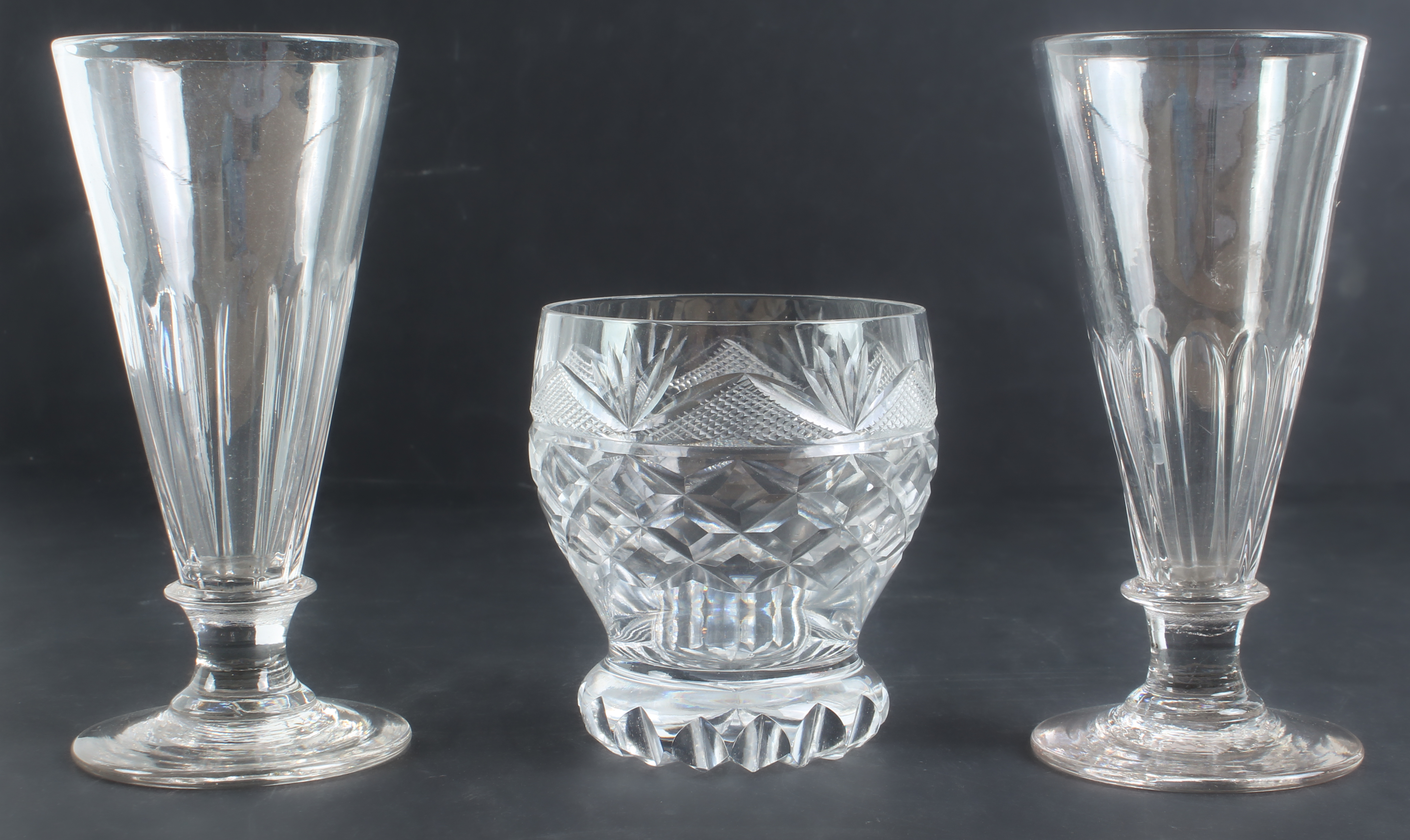 A set of six mid-century cut-glass whisky tumblers - 1950s-60s, with blaze, diamond and strawberry - Image 3 of 5