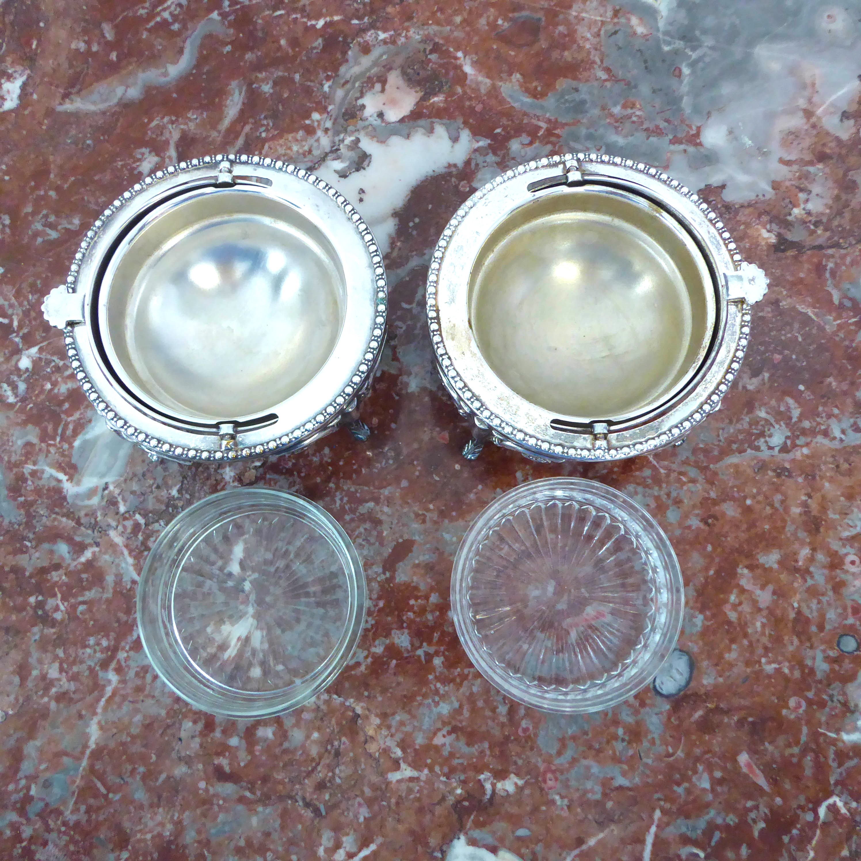 A pair of silver-plated butter dishes - 1930s-40s, with hinged domed covers chased with foliate - Image 4 of 4